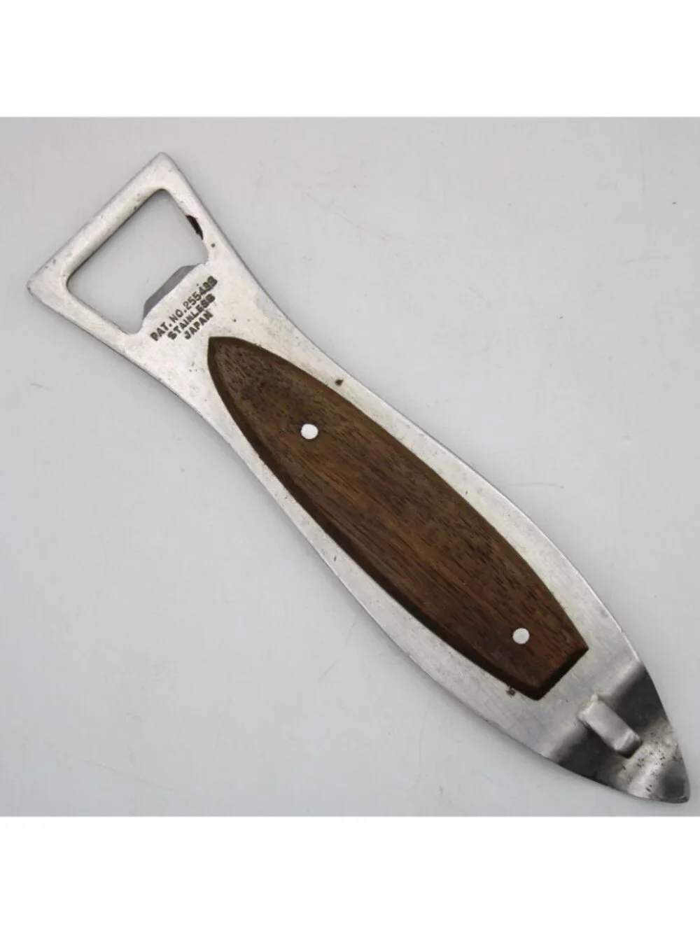 Japan Teak Wood Stainless Steel Bottle Opener Fish Shaped MCM Vintage